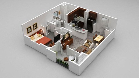 Floor plan for 1 bed, 1 bath, 678 sqft